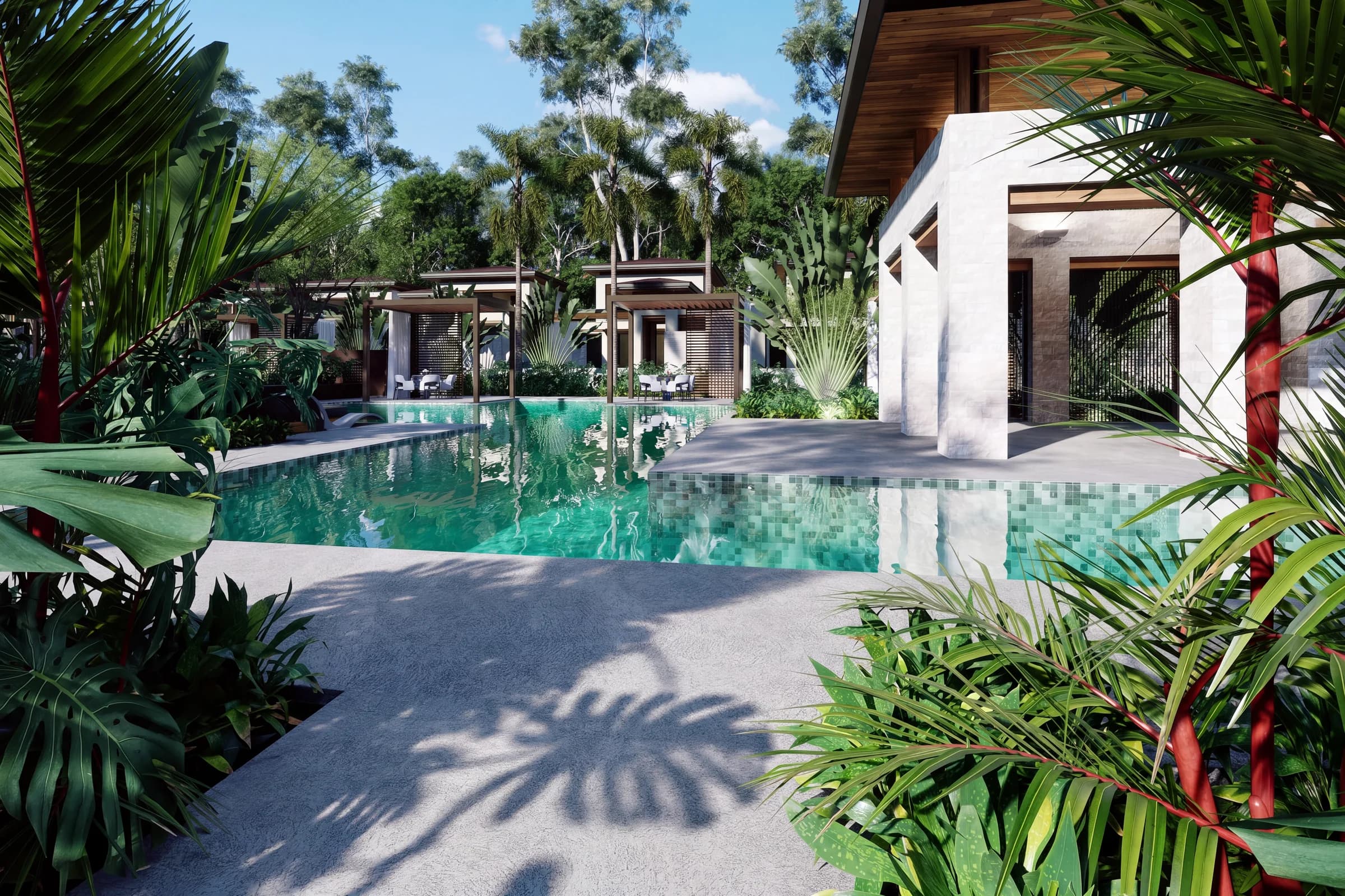 The Oasis island and pool from the garden